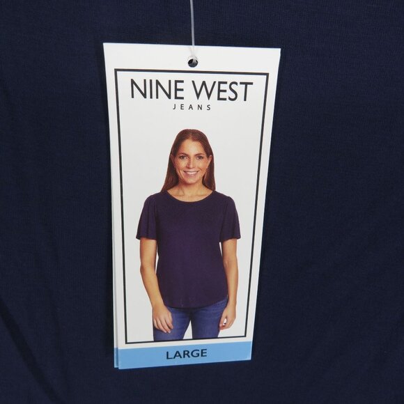 Nine West Womens Flutter Sleeve Top Large Navy Soft Casual Tee NWT $49.50 - Picture 6 of 6